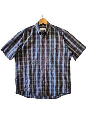 Haupt Mens Short Sleeve Button-Down Plaid Shirt 100% Cotton Size L